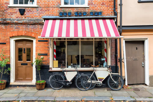 barber shop with bikes outside